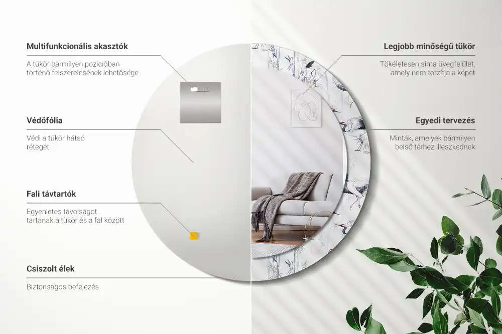 Spiegel mit bedrucktem Rahmen rund Kraniche (Vögel)