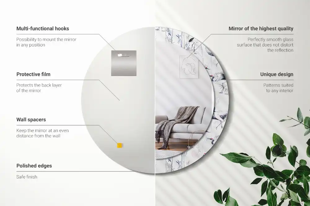 Spiegel mit bedrucktem Rahmen rund Kraniche (Vögel)