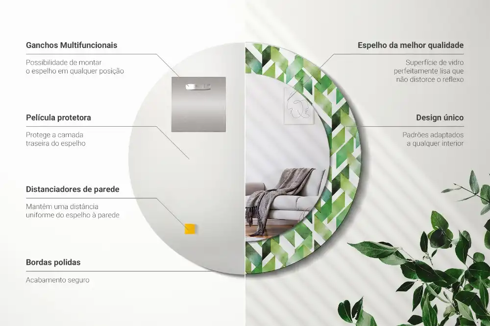 Spiegel mit bedrucktem Rahmen rund Fischgrätenmuster