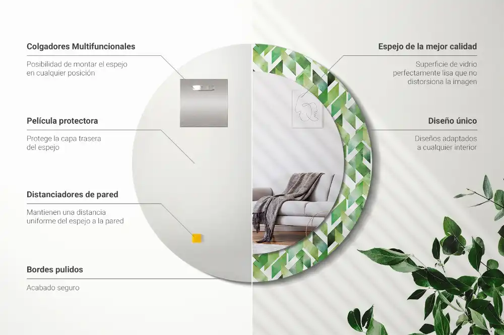 Spiegel mit bedrucktem Rahmen rund Fischgrätenmuster