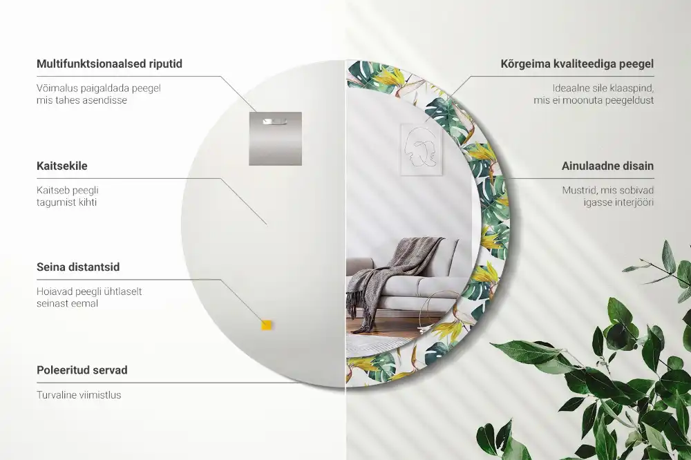 Spiegel rund Tropische Blätter