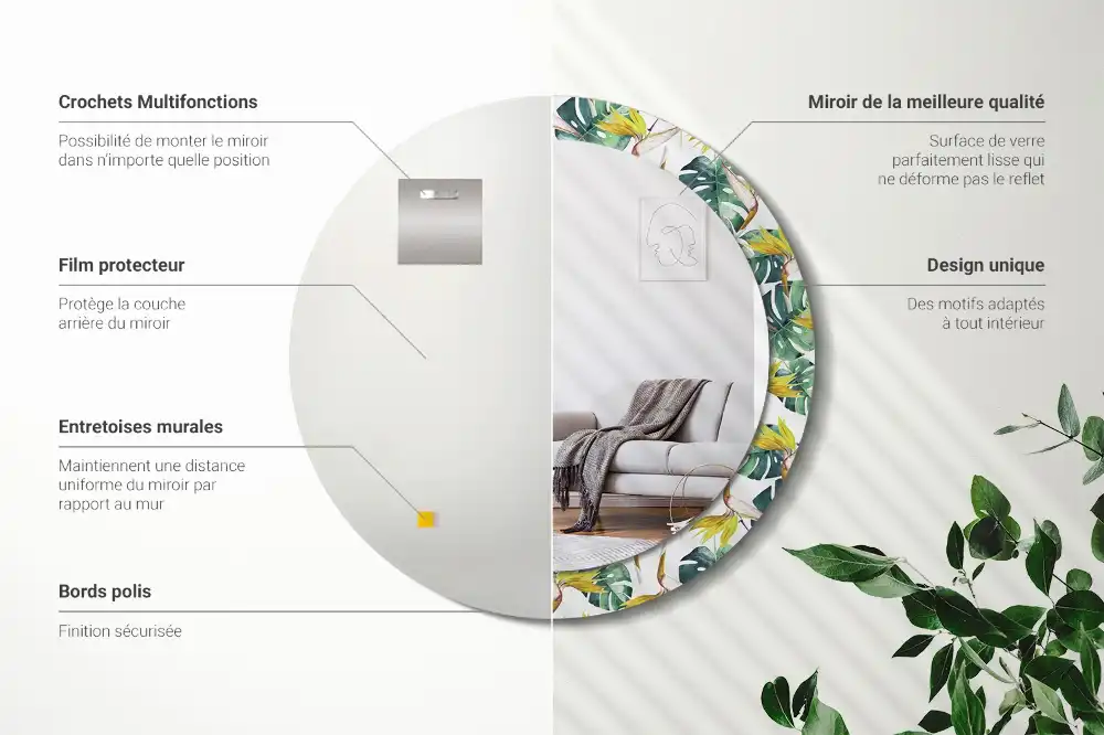 Spiegel rund Tropische Blätter