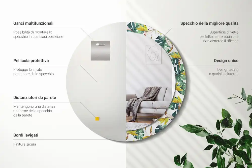 Spiegel rund Tropische Blätter