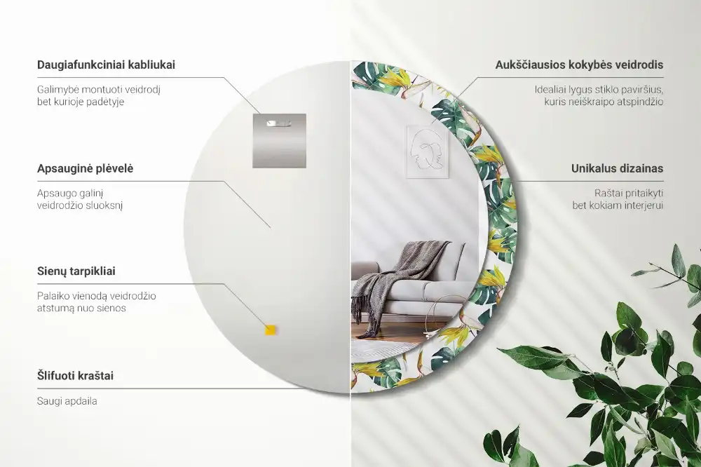 Spiegel rund Tropische Blätter