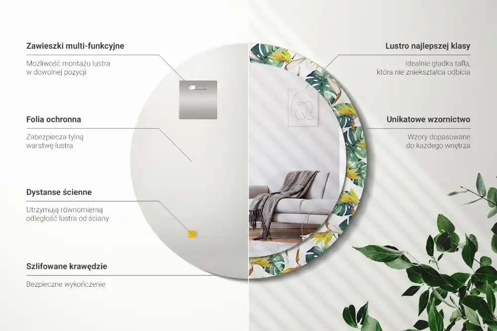 Spiegel rund Tropische Blätter