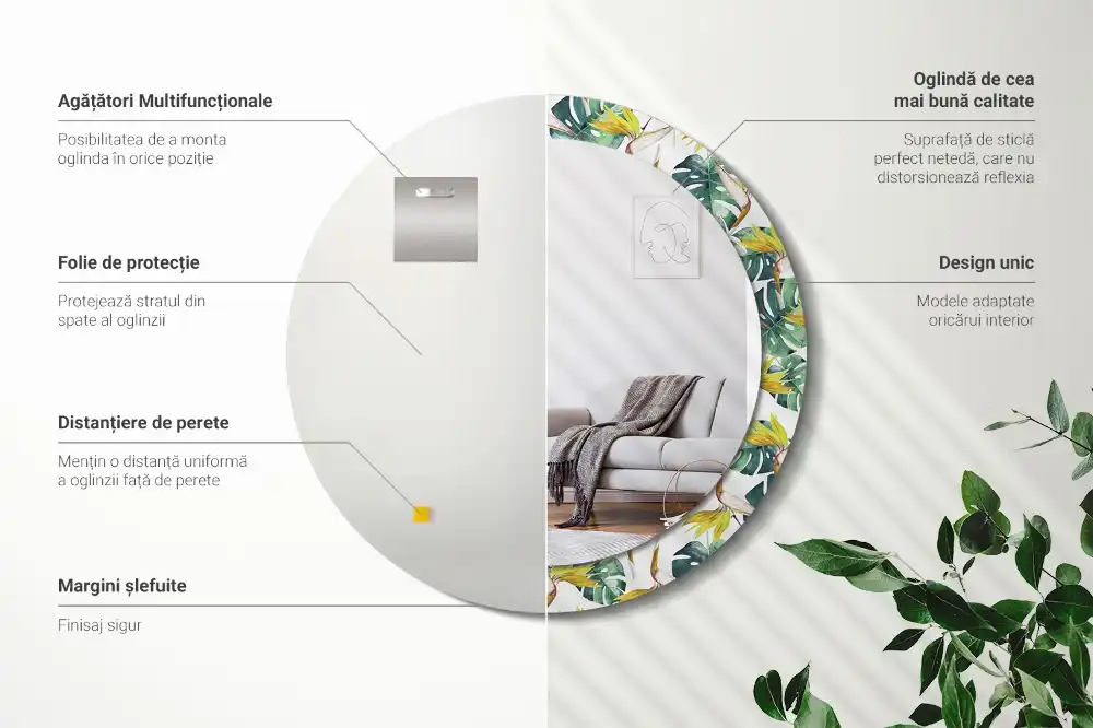 Spiegel rund Tropische Blätter