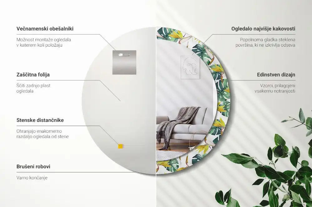 Spiegel rund Tropische Blätter