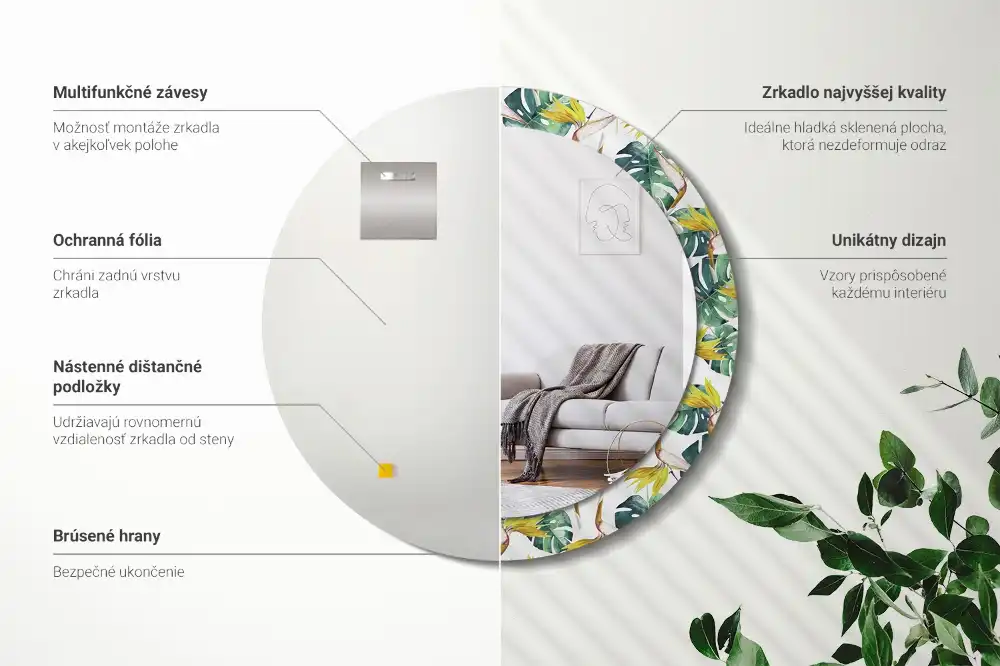 Spiegel rund Tropische Blätter