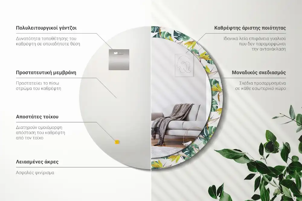 Spiegel rund Tropische Blätter