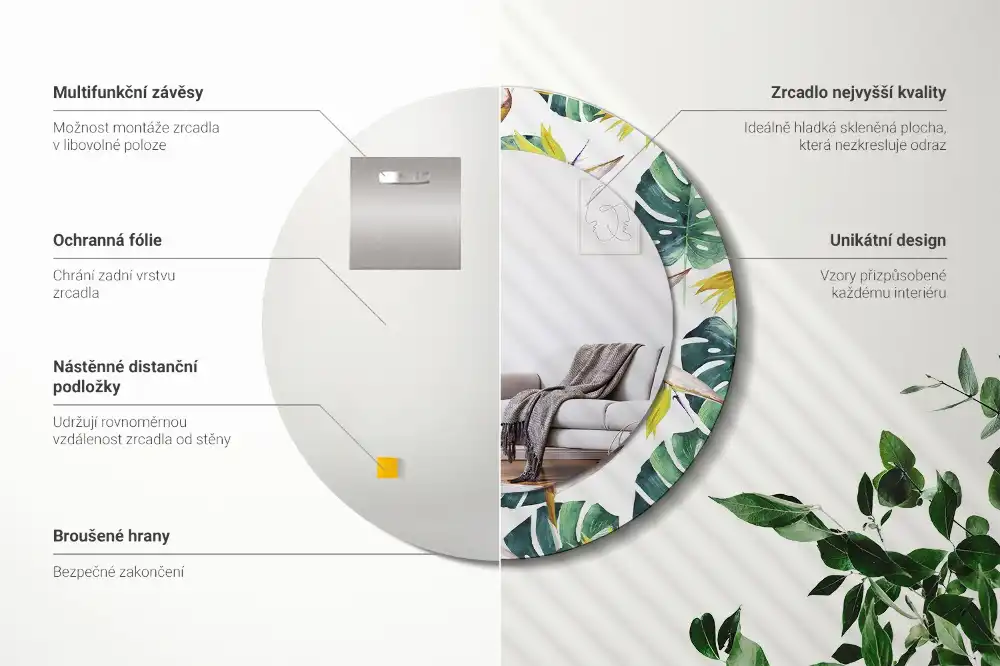 Spiegel rund Tropische Blätter