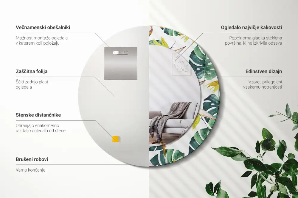 Spiegel rund Tropische Blätter