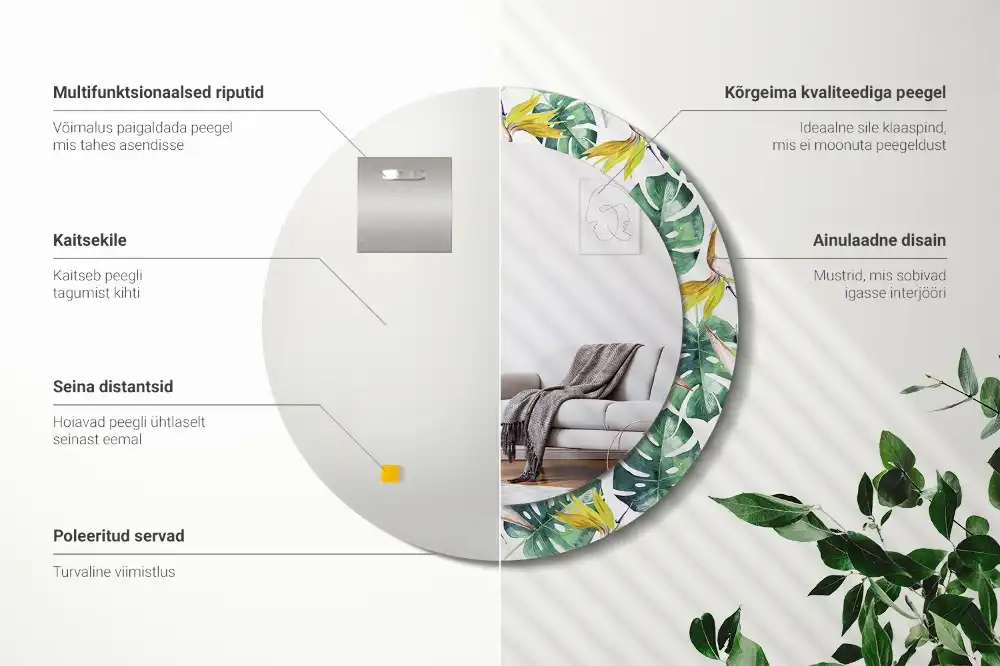 Spiegel rund Tropische Blätter