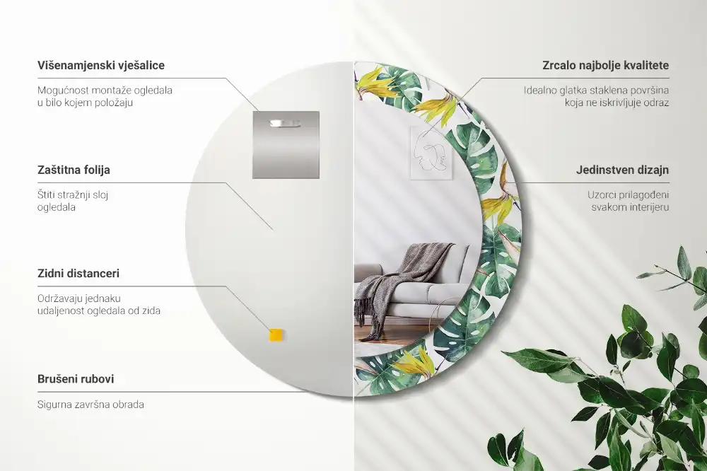 Spiegel rund Tropische Blätter