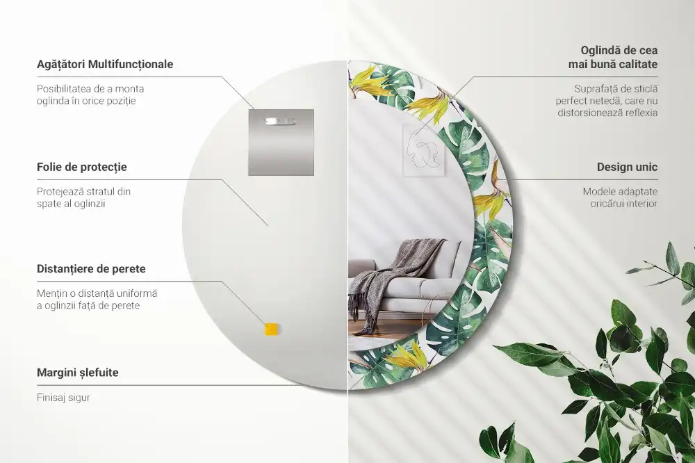 Spiegel rund Tropische Blätter