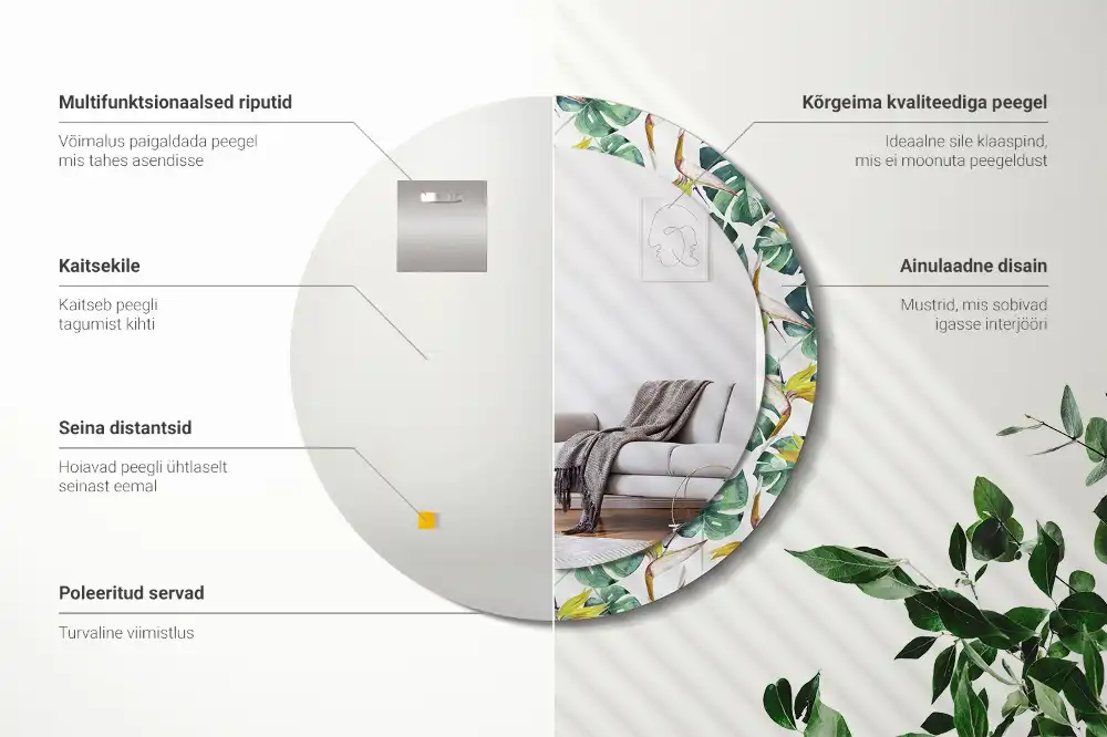 Spiegel rund Tropische Blätter