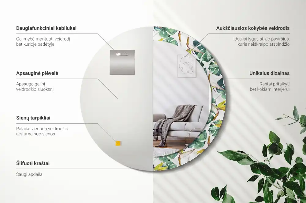 Spiegel rund Tropische Blätter