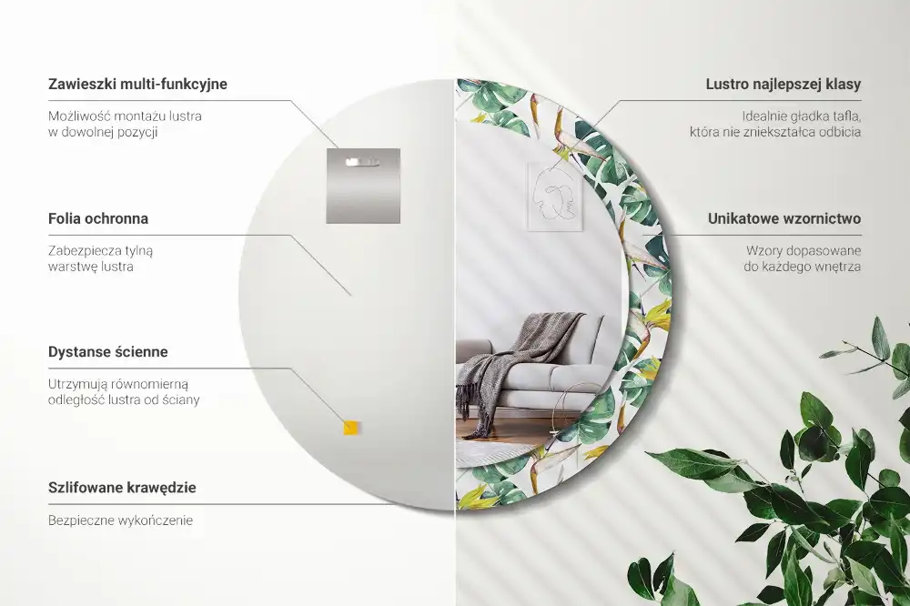 Spiegel rund Tropische Blätter