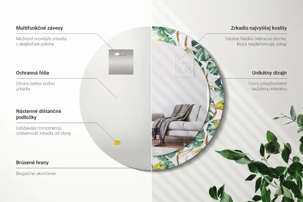 Spiegel rund Tropische Blätter