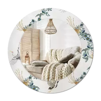 Spiegel mit bedrucktem Rahmen rund Chinesische Vögel