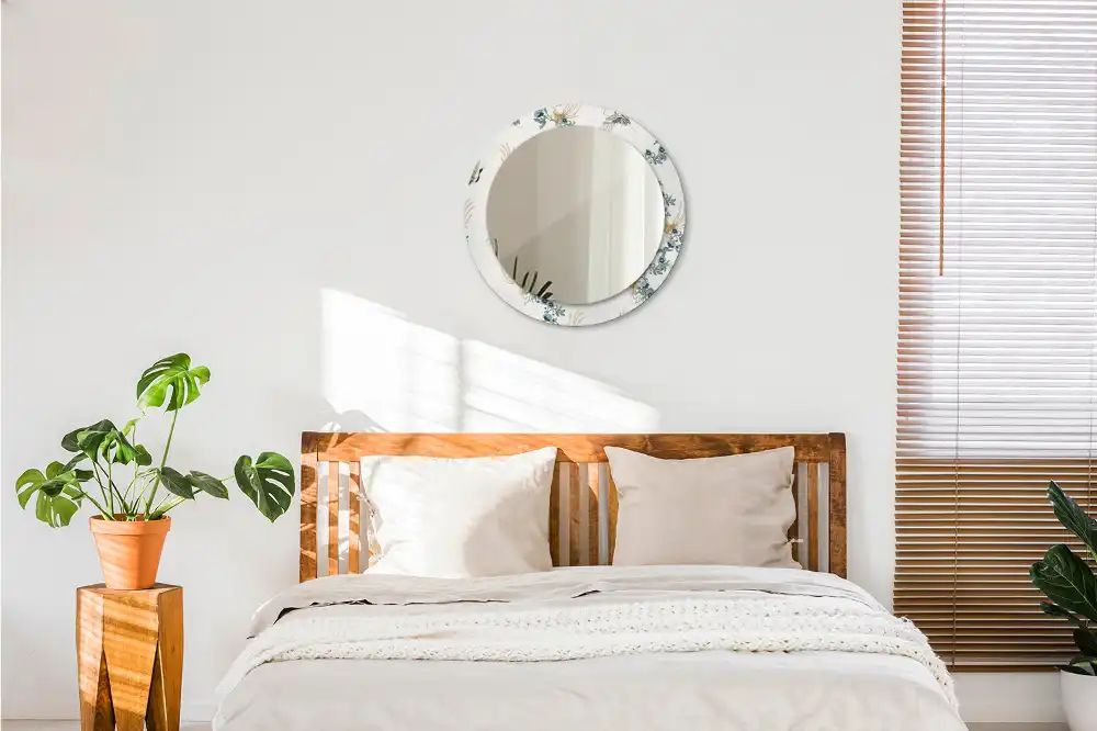 Spiegel mit bedrucktem Rahmen rund Chinesische Vögel