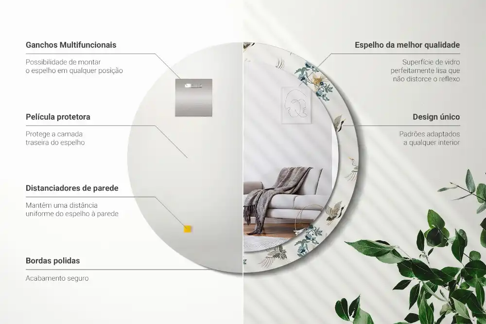 Spiegel mit bedrucktem Rahmen rund Chinesische Vögel