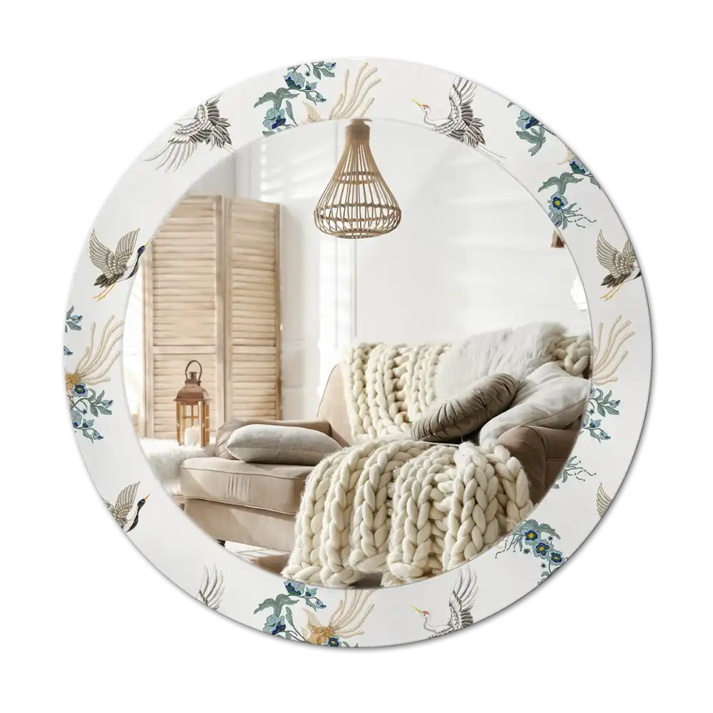 Spiegel mit bedrucktem Rahmen rund Chinesische Vögel