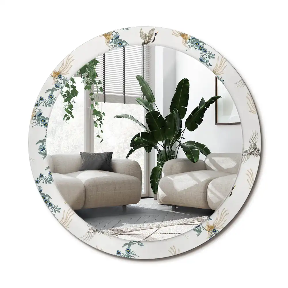 Spiegel mit bedrucktem Rahmen rund Chinesische Vögel