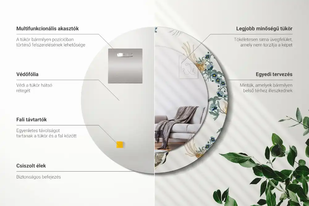 Spiegel mit bedrucktem Rahmen rund Chinesische Vögel