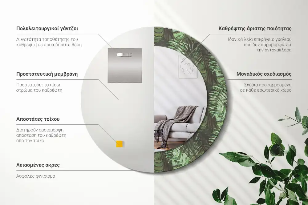 Runden spiegel Tropische Blätter