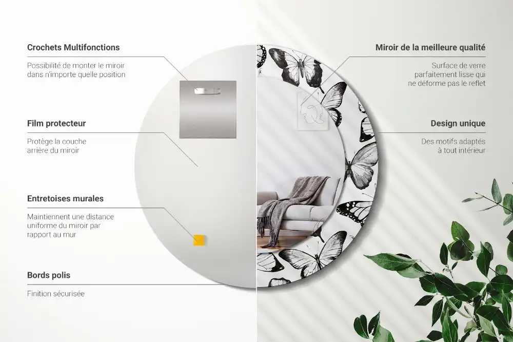 Spiegel mit bedrucktem Rahmen rund Schmetterlinge