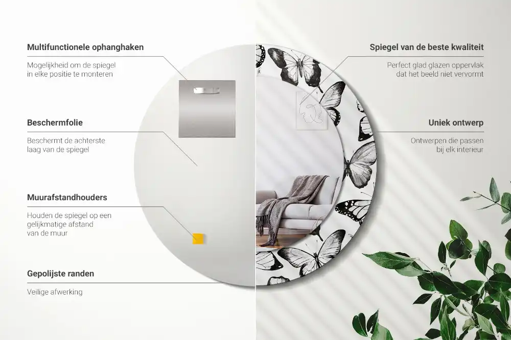 Spiegel mit bedrucktem Rahmen rund Schmetterlinge