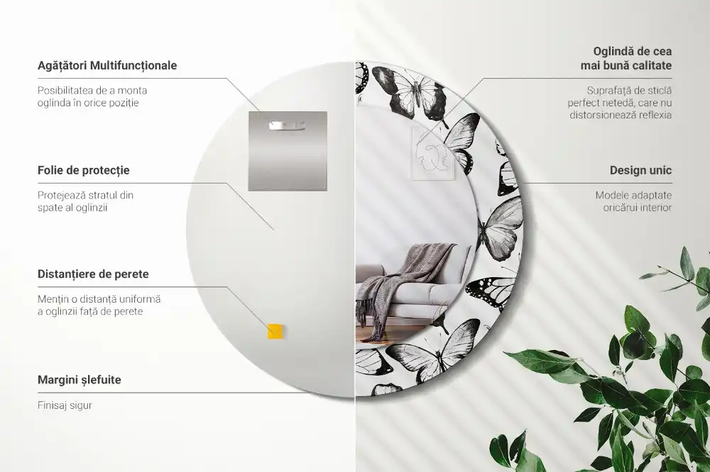 Spiegel mit bedrucktem Rahmen rund Schmetterlinge