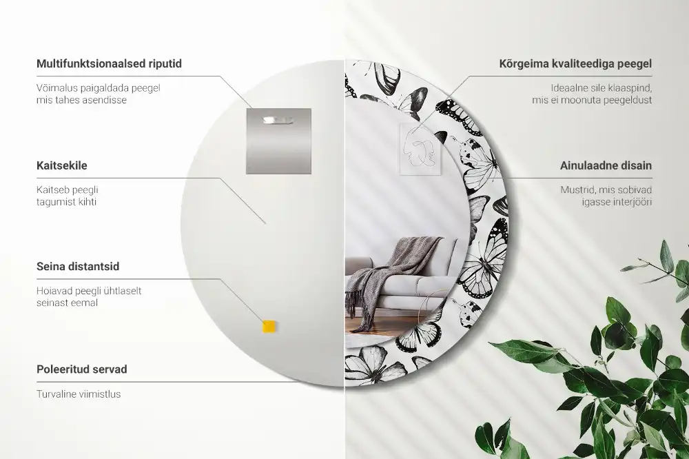 Spiegel mit bedrucktem Rahmen rund Schmetterlinge