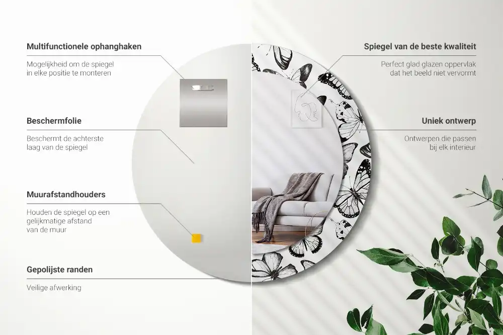 Spiegel mit bedrucktem Rahmen rund Schmetterlinge