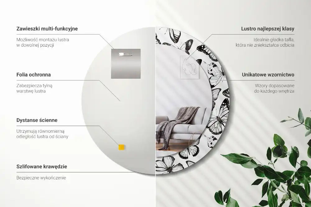 Spiegel mit bedrucktem Rahmen rund Schmetterlinge