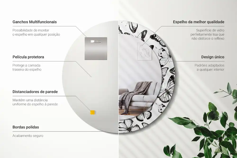 Spiegel mit bedrucktem Rahmen rund Schmetterlinge