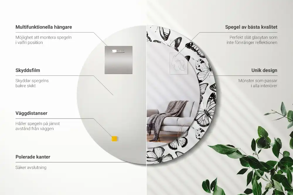 Spiegel mit bedrucktem Rahmen rund Schmetterlinge