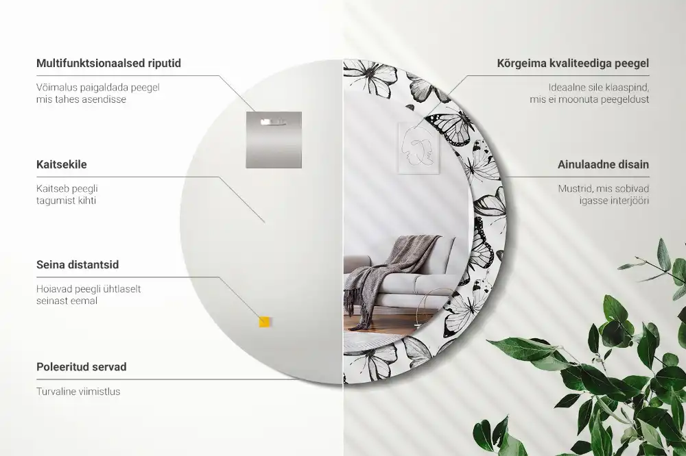 Spiegel mit bedrucktem Rahmen rund Schmetterlinge