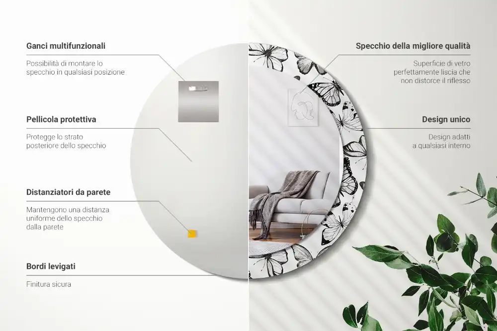 Spiegel mit bedrucktem Rahmen rund Schmetterlinge