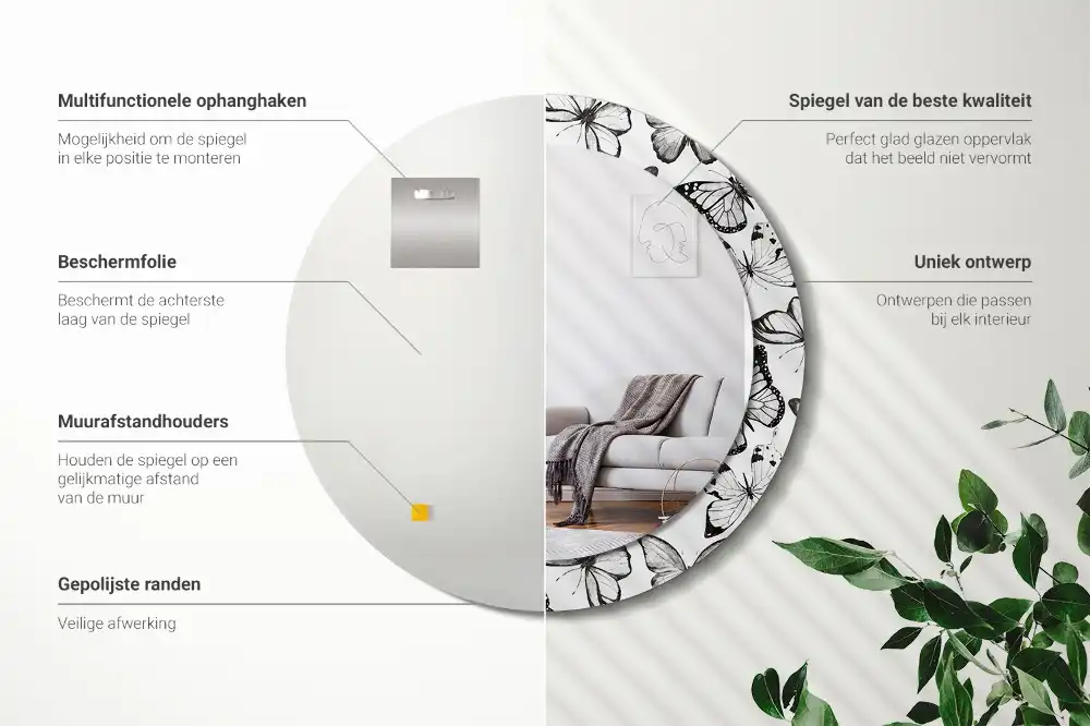 Spiegel mit bedrucktem Rahmen rund Schmetterlinge