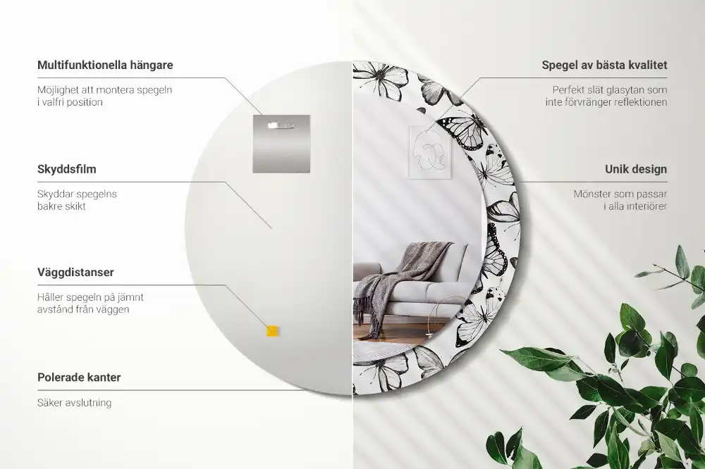 Spiegel mit bedrucktem Rahmen rund Schmetterlinge