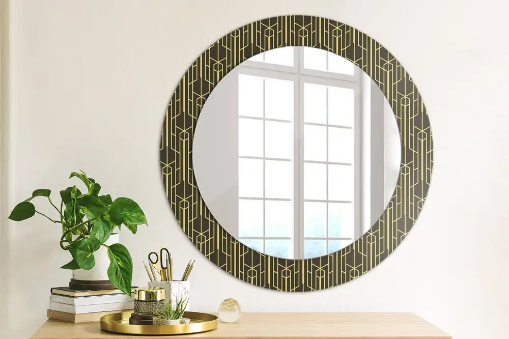 Spiegel mit bedrucktem Rahmen rund Vintage-Geometrie