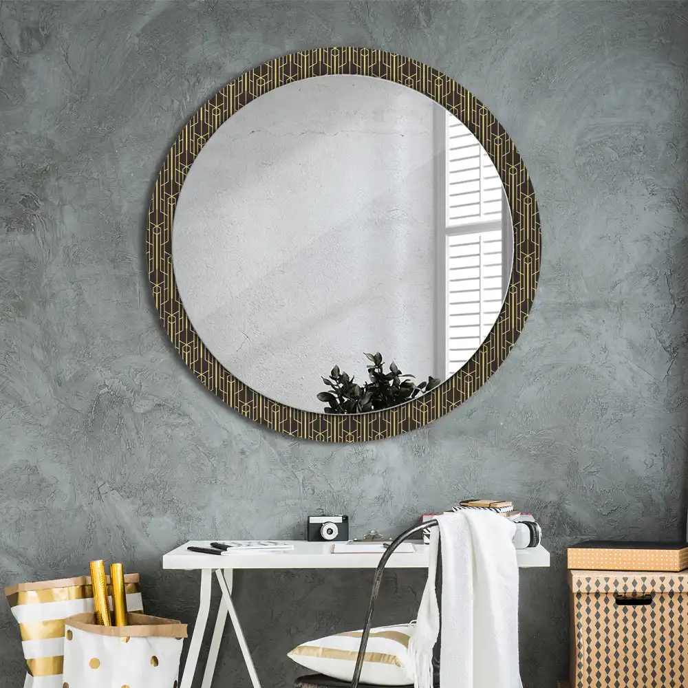 Spiegel mit bedrucktem Rahmen rund Vintage-Geometrie