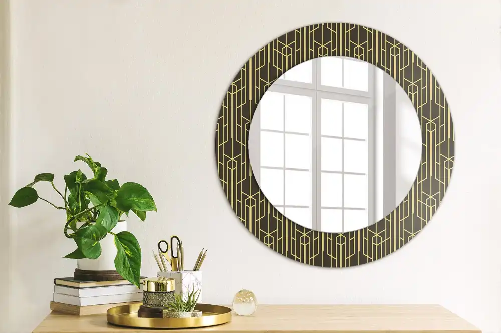 Spiegel mit bedrucktem Rahmen rund Vintage-Geometrie