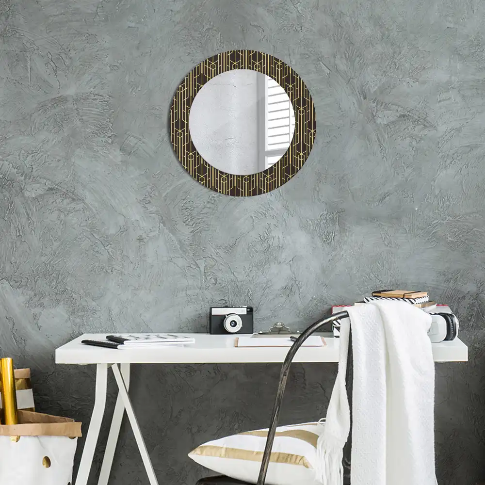 Spiegel mit bedrucktem Rahmen rund Vintage-Geometrie