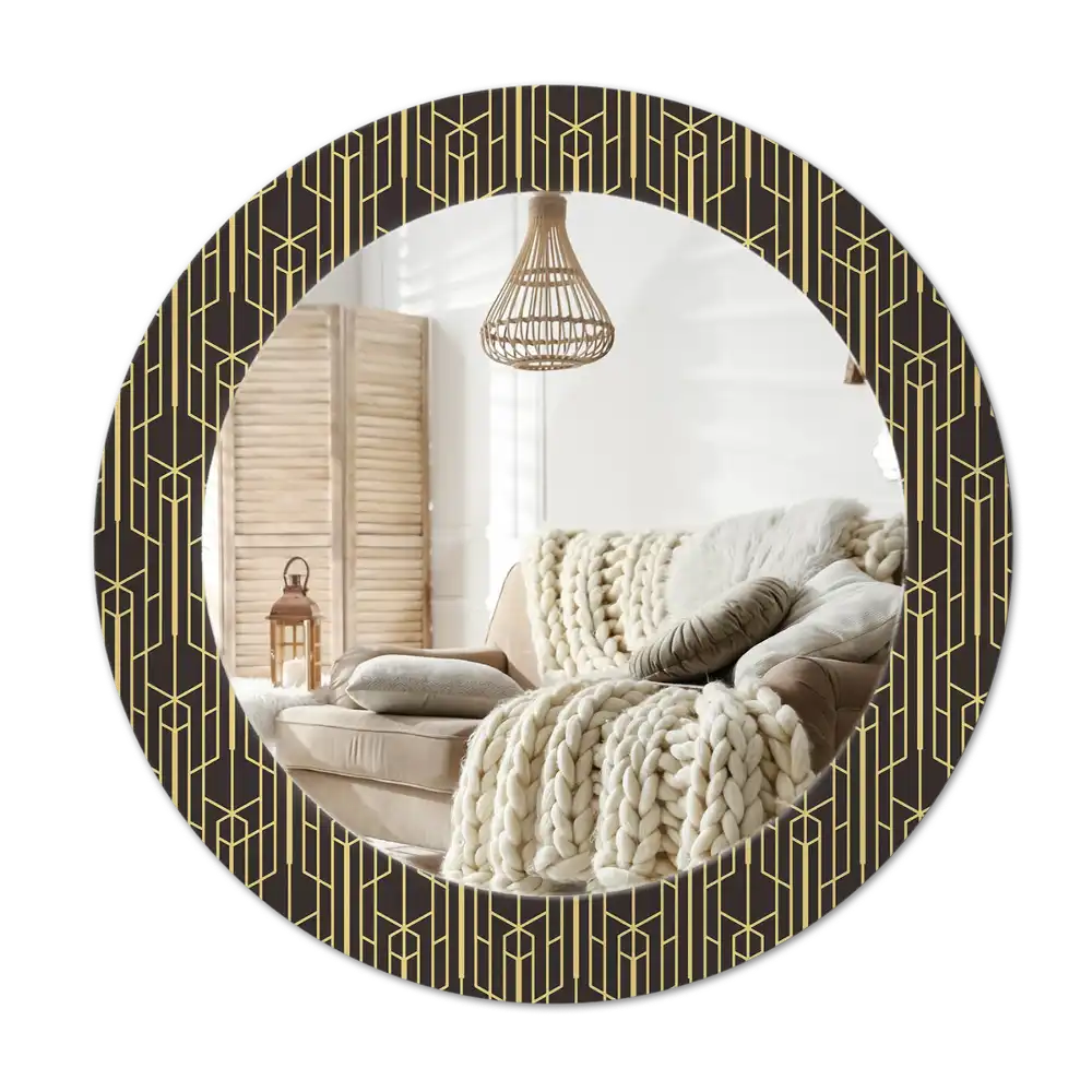 Spiegel mit bedrucktem Rahmen rund Vintage-Geometrie
