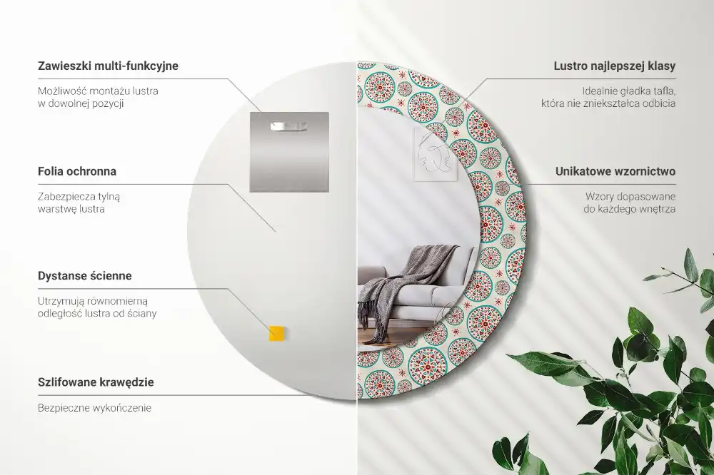 Spiegel rund Boho-Muster