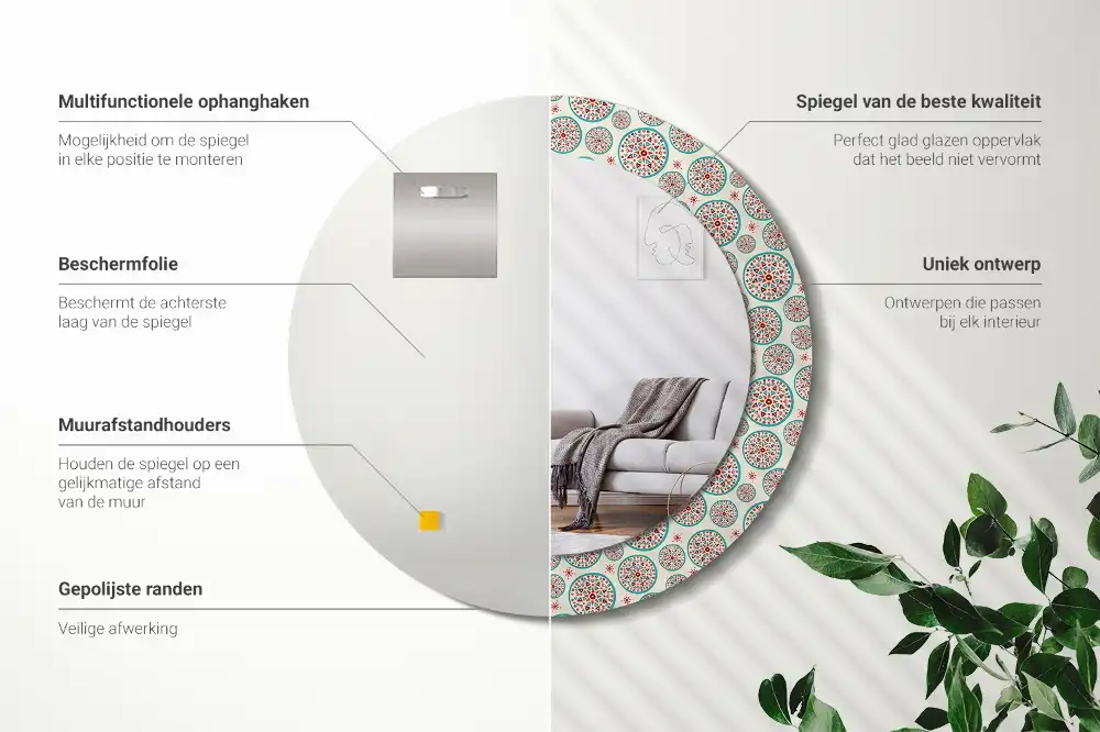 Spiegel rund Boho-Muster