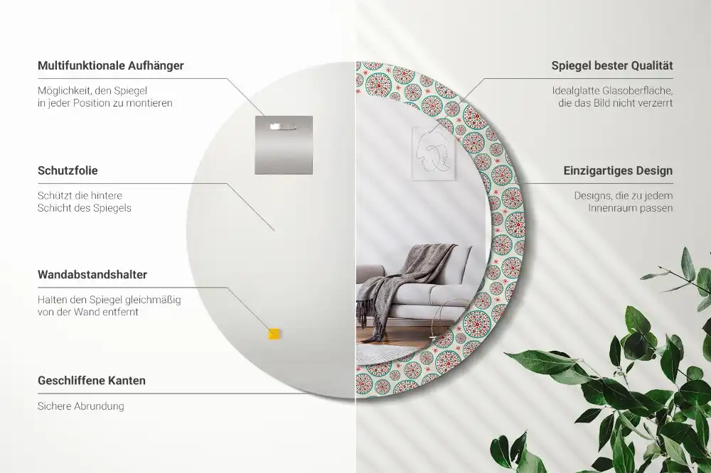 Spiegel rund Boho-Muster