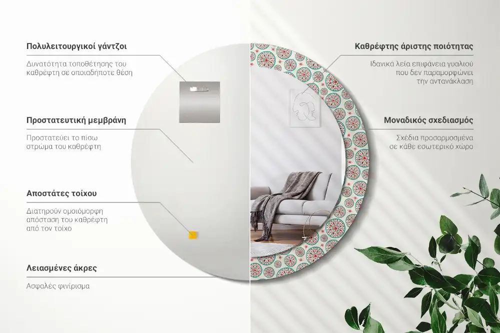 Spiegel rund Boho-Muster